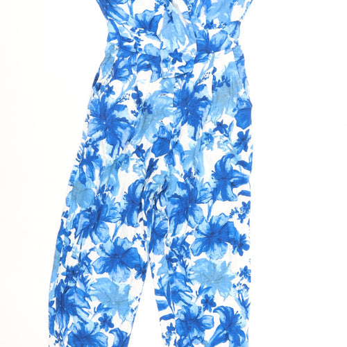 Zara Womens Blue Floral Viscose Jumpsuit One-Piece Size M L28 in Button - Elasticated Waist