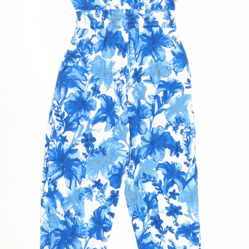 Zara Womens Blue Floral Viscose Jumpsuit One-Piece Size M L28 in Button - Elasticated Waist