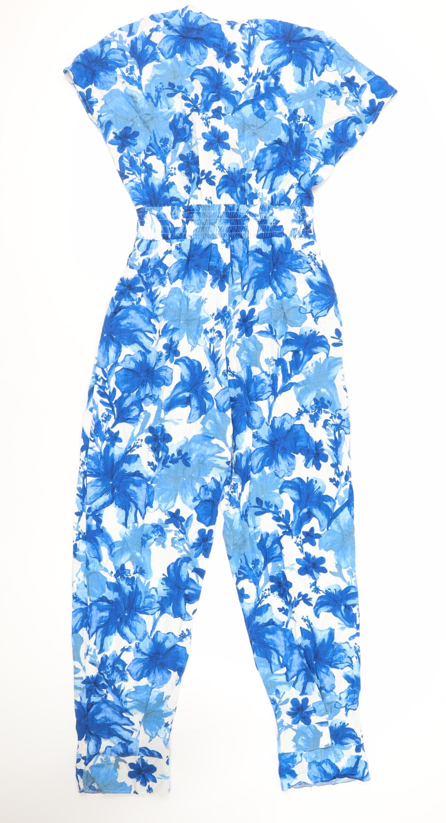 Zara Womens Blue Floral Viscose Jumpsuit One-Piece Size M L28 in Button - Elasticated Waist