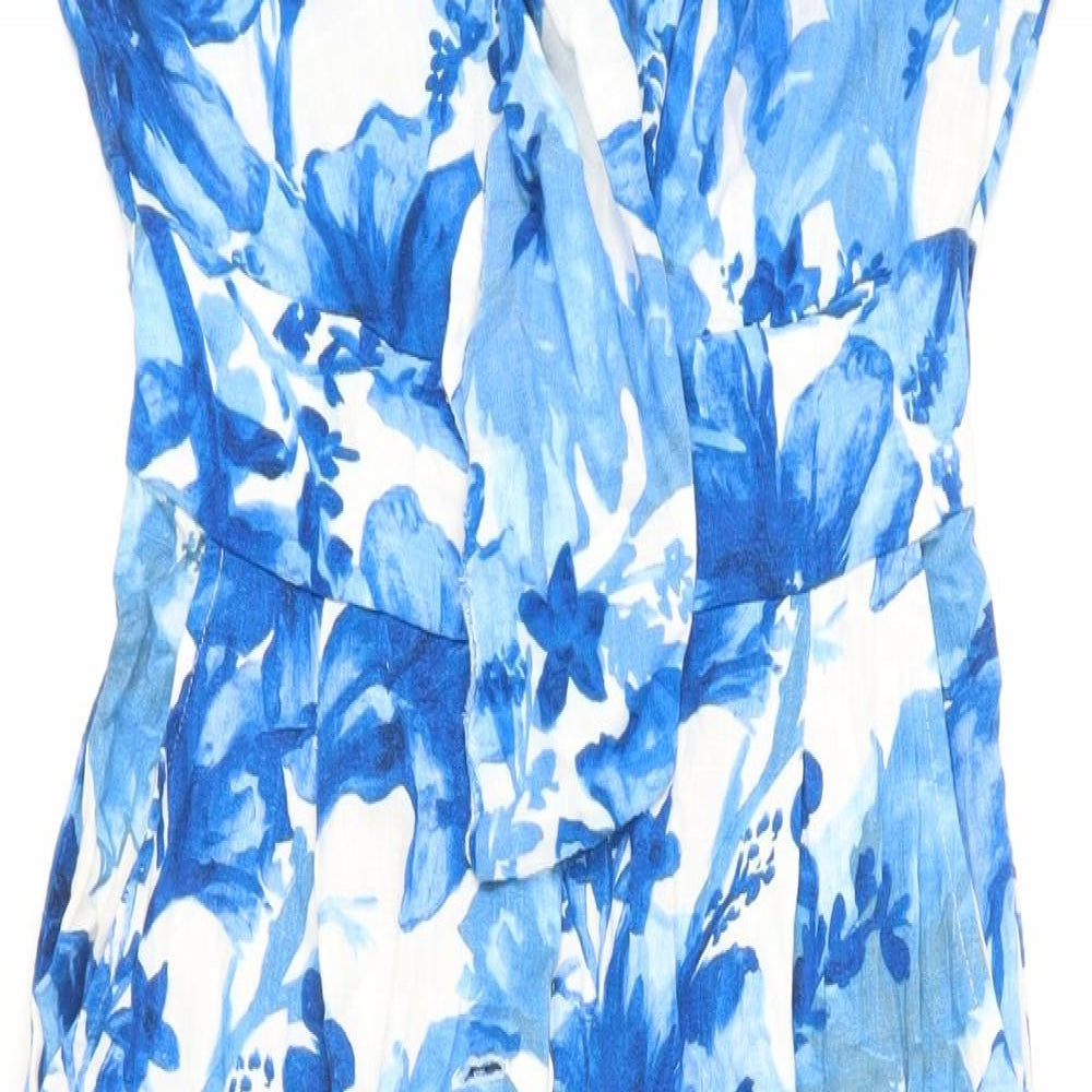 Zara Womens Blue Floral Viscose Jumpsuit One-Piece Size M L28 in Button - Elasticated Waist