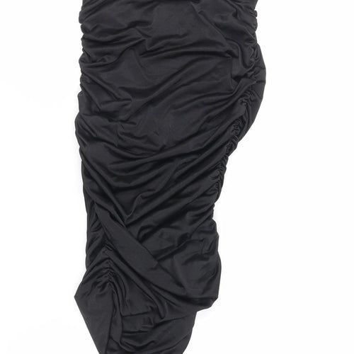 Missguided Womens Black Polyester Bodycon Size 10 Off the Shoulder Pullover - Ruched Strapless