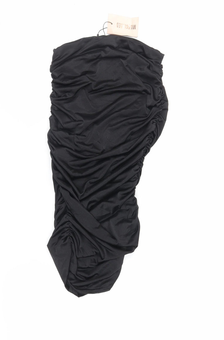 Missguided Womens Black Polyester Bodycon Size 10 Off the Shoulder Pullover - Ruched Strapless