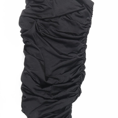 Missguided Womens Black Polyester Bodycon Size 10 Off the Shoulder Pullover - Ruched Strapless