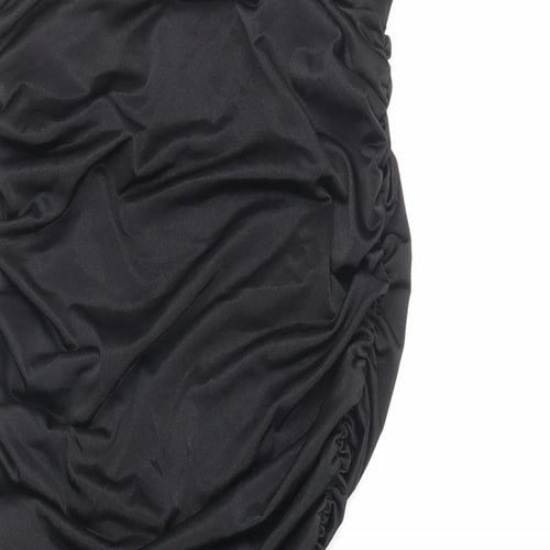 Missguided Womens Black Polyester Bodycon Size 10 Off the Shoulder Pullover - Ruched Strapless