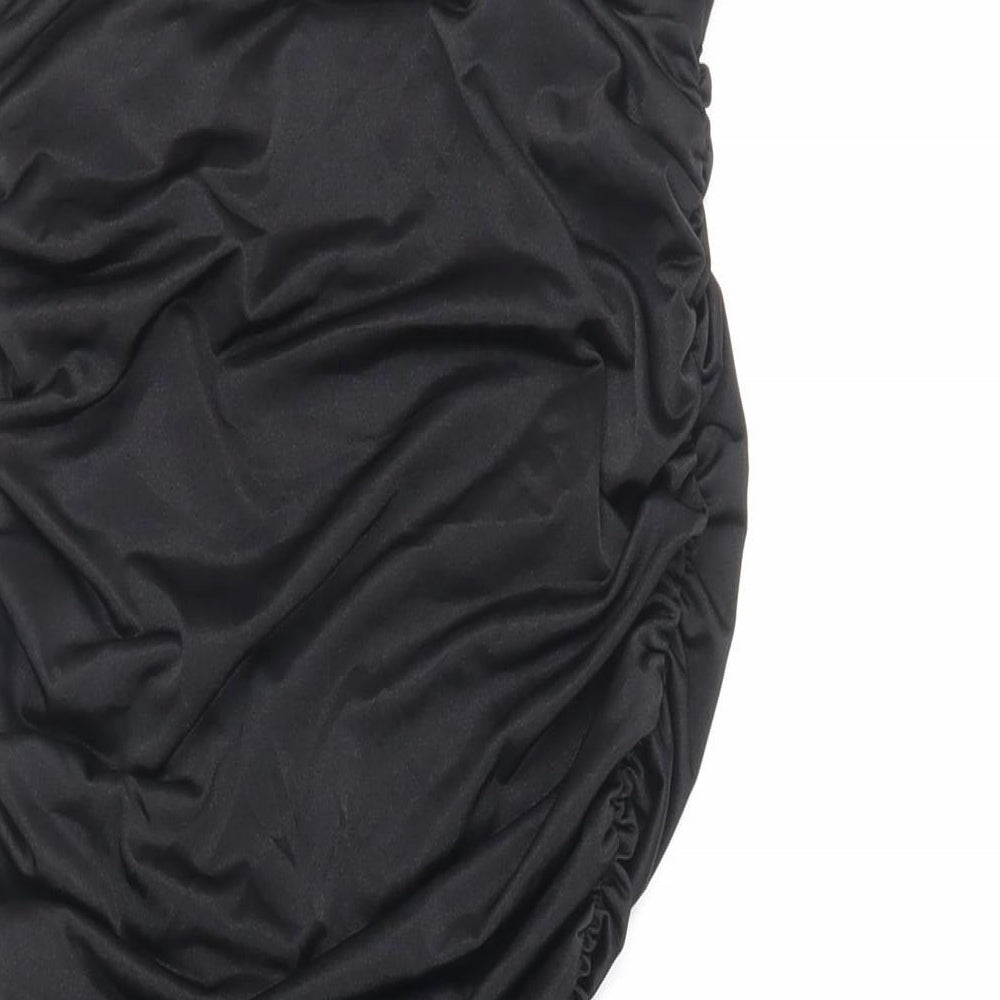 Missguided Womens Black Polyester Bodycon Size 10 Off the Shoulder Pullover - Ruched Strapless
