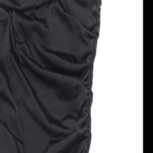 Missguided Womens Black Polyester Bodycon Size 10 Off the Shoulder Pullover - Ruched Strapless