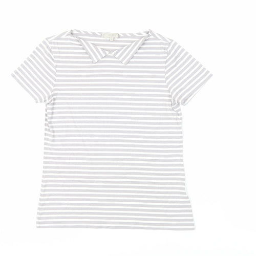 Hobbs Womens Grey Striped Viscose Basic T-Shirt Size S Collared