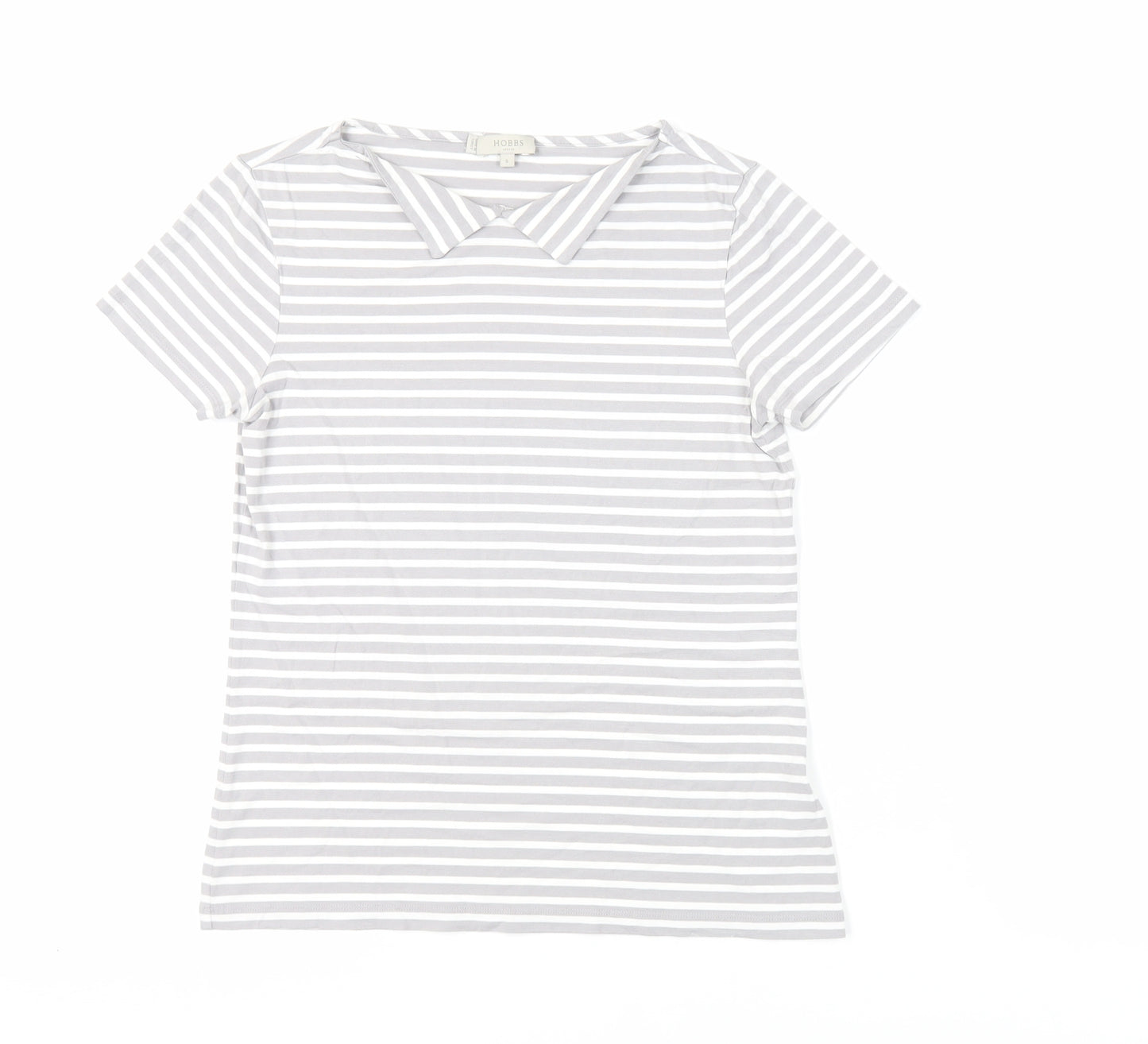 Hobbs Womens Grey Striped Viscose Basic T-Shirt Size S Collared