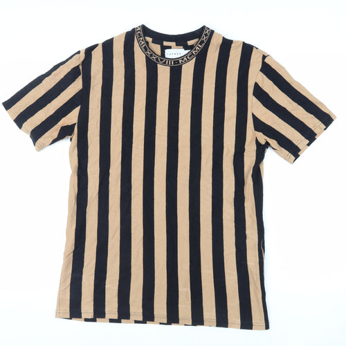 Topman Womens Black Striped Cotton Basic T-Shirt Size S Crew Neck