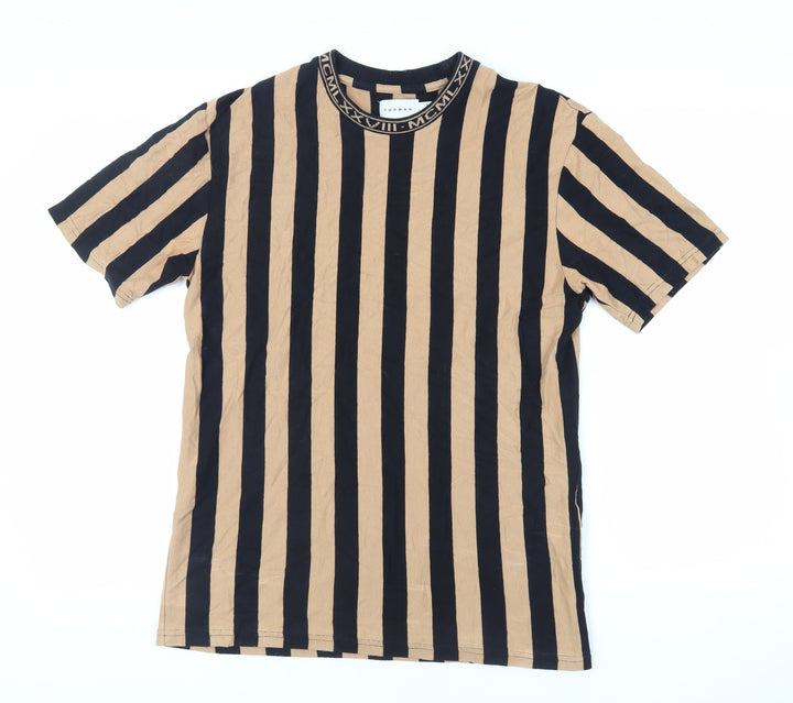 Topman Womens Black Striped Cotton Basic T-Shirt Size S Crew Neck