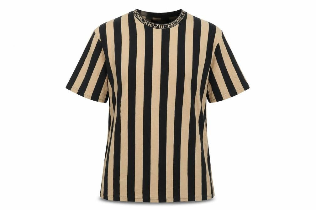 Front view of Topman women’s black striped cotton basic t-shirt, size S, crew neck