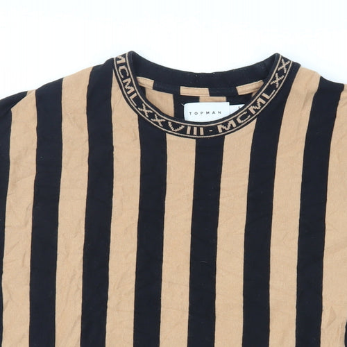 Topman Womens Black Striped Cotton Basic T-Shirt Size S Crew Neck