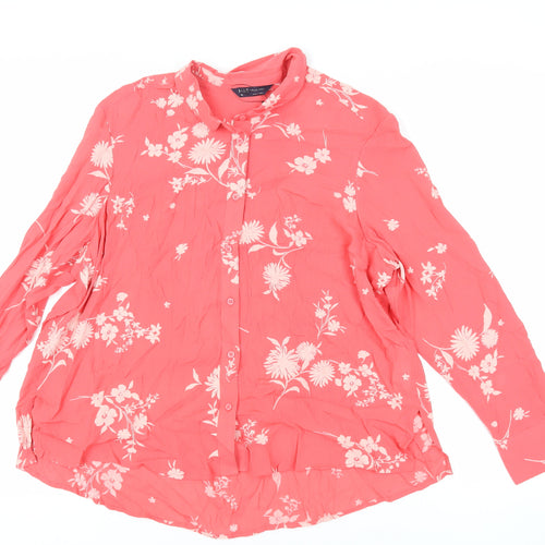 Marks and Spencer Womens Pink Floral Viscose Basic Button-Up Size 10 Collared