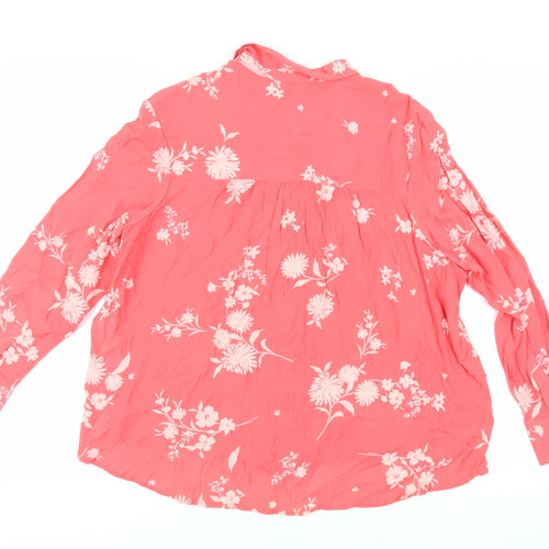 Marks and Spencer Womens Pink Floral Viscose Basic Button-Up Size 10 Collared