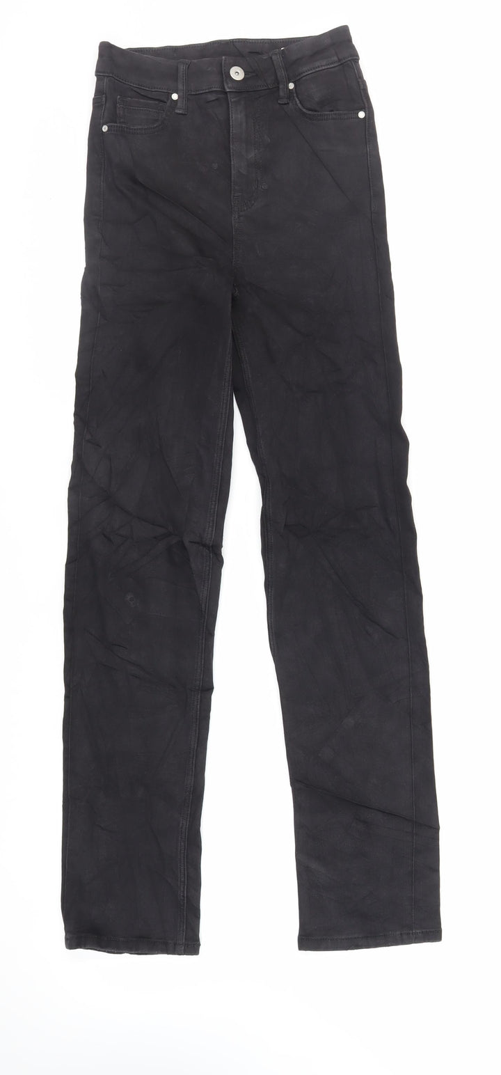 Marks and Spencer Womens Black Cotton Straight Jeans Size 6 L31 in Regular Zip