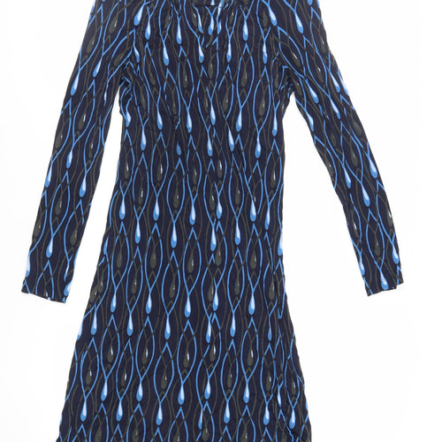 Allegra Womens Blue Geometric Viscose A-Line Size S Boat Neck Pullover