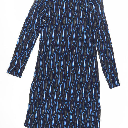 Allegra Womens Blue Geometric Viscose A-Line Size S Boat Neck Pullover