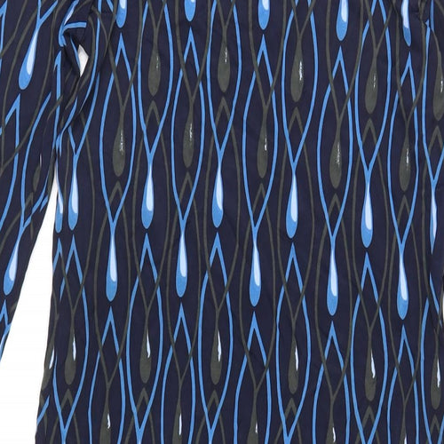 Allegra Womens Blue Geometric Viscose A-Line Size S Boat Neck Pullover