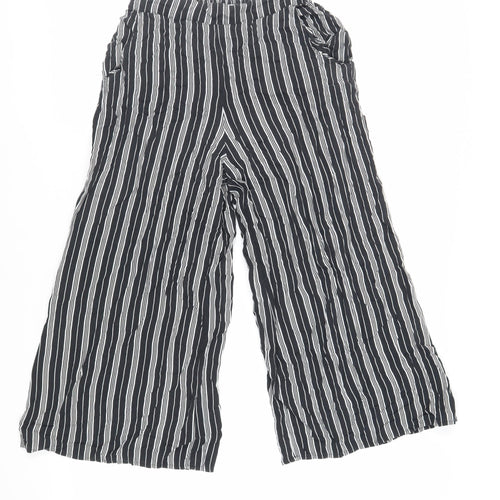 Hollister Womens Black Striped Viscose Cropped Trousers Size S L22 in Regular - Elasticated Waist