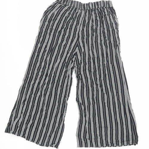 Hollister Womens Black Striped Viscose Cropped Trousers Size S L22 in Regular - Elasticated Waist