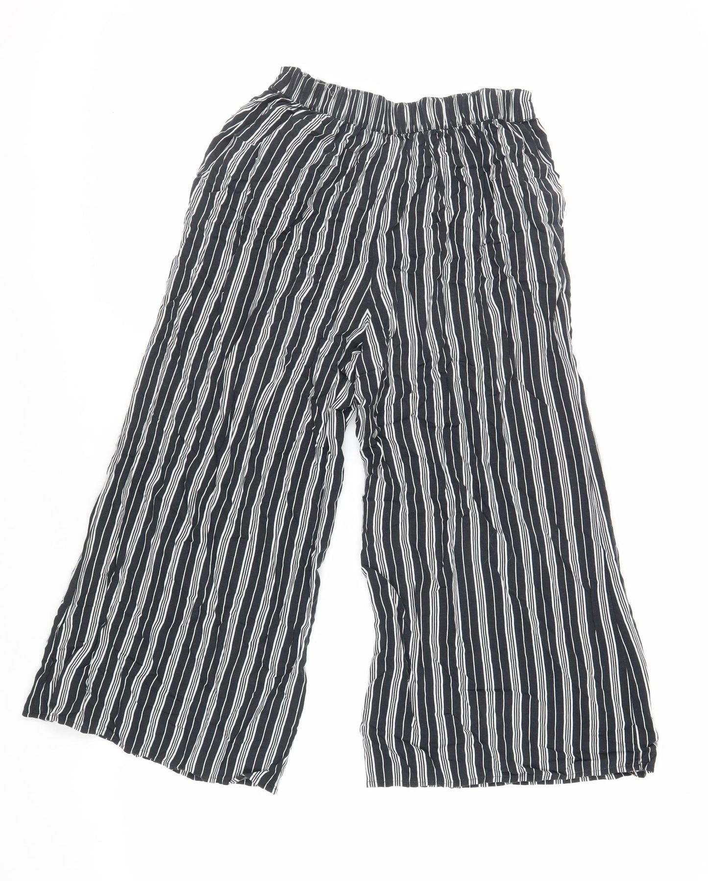 Hollister Womens Black Striped Viscose Cropped Trousers Size S L22 in Regular - Elasticated Waist