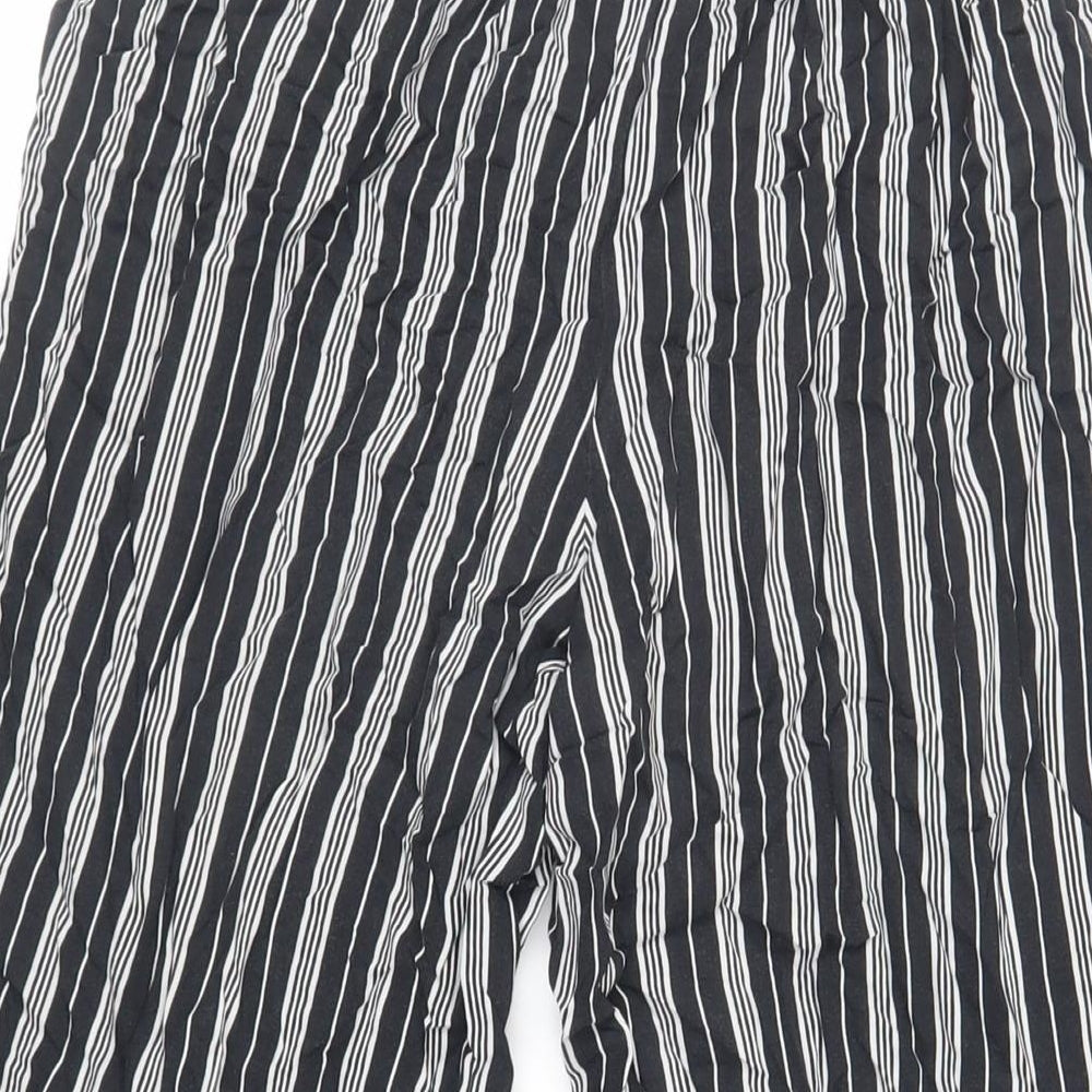 Hollister Womens Black Striped Viscose Cropped Trousers Size S L22 in Regular - Elasticated Waist