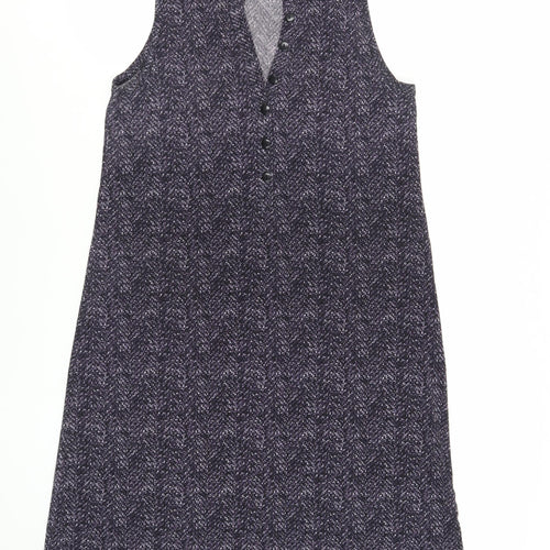 CREW Womens Purple Geometric Polyester A-Line Size S V-Neck Button