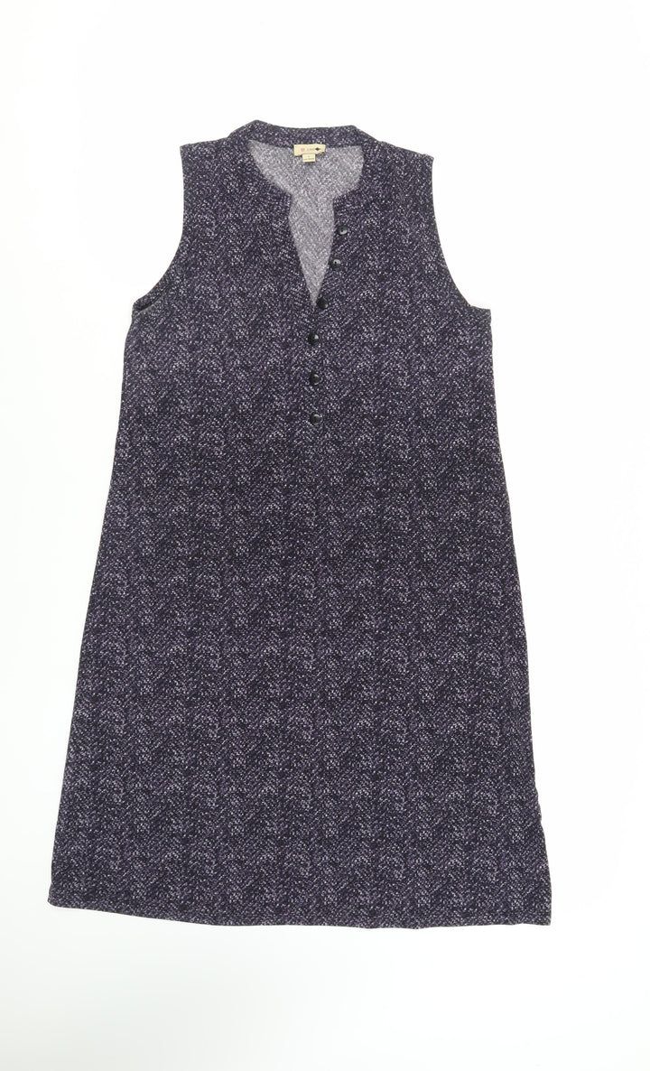 CREW Womens Purple Geometric Polyester A-Line Size S V-Neck Button