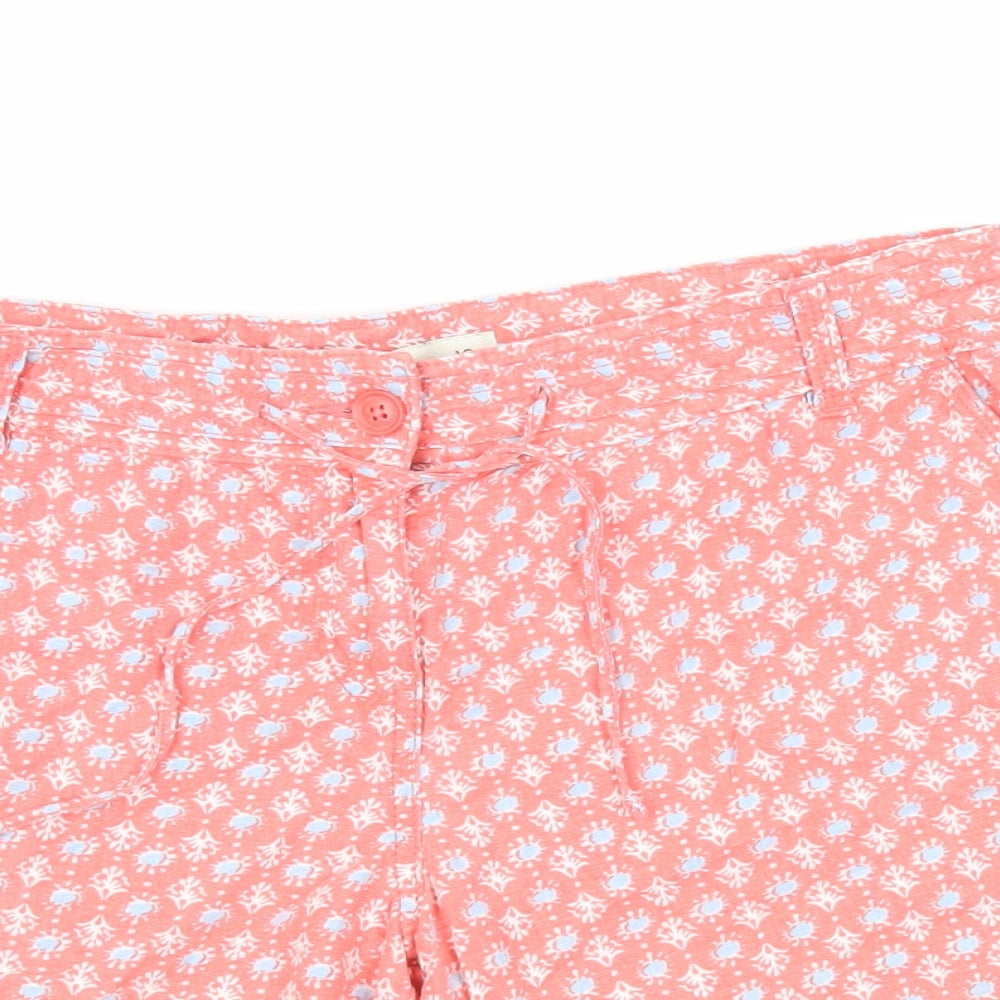 NEXT Womens Pink Geometric Linen Bermuda Shorts Size 12 L6 in Regular Zip - Adjustable Waist