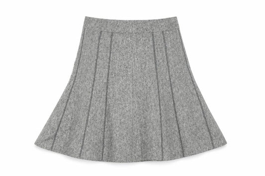 Front view of Platform women’s grey polyester flare skirt, size UK 12, zip - lined