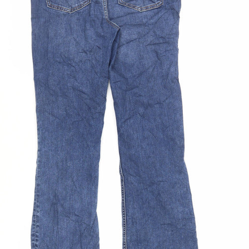 Marks and Spencer Womens Blue Cotton Bootcut Jeans Size 12 L33 in Regular Zip - Long Lenght