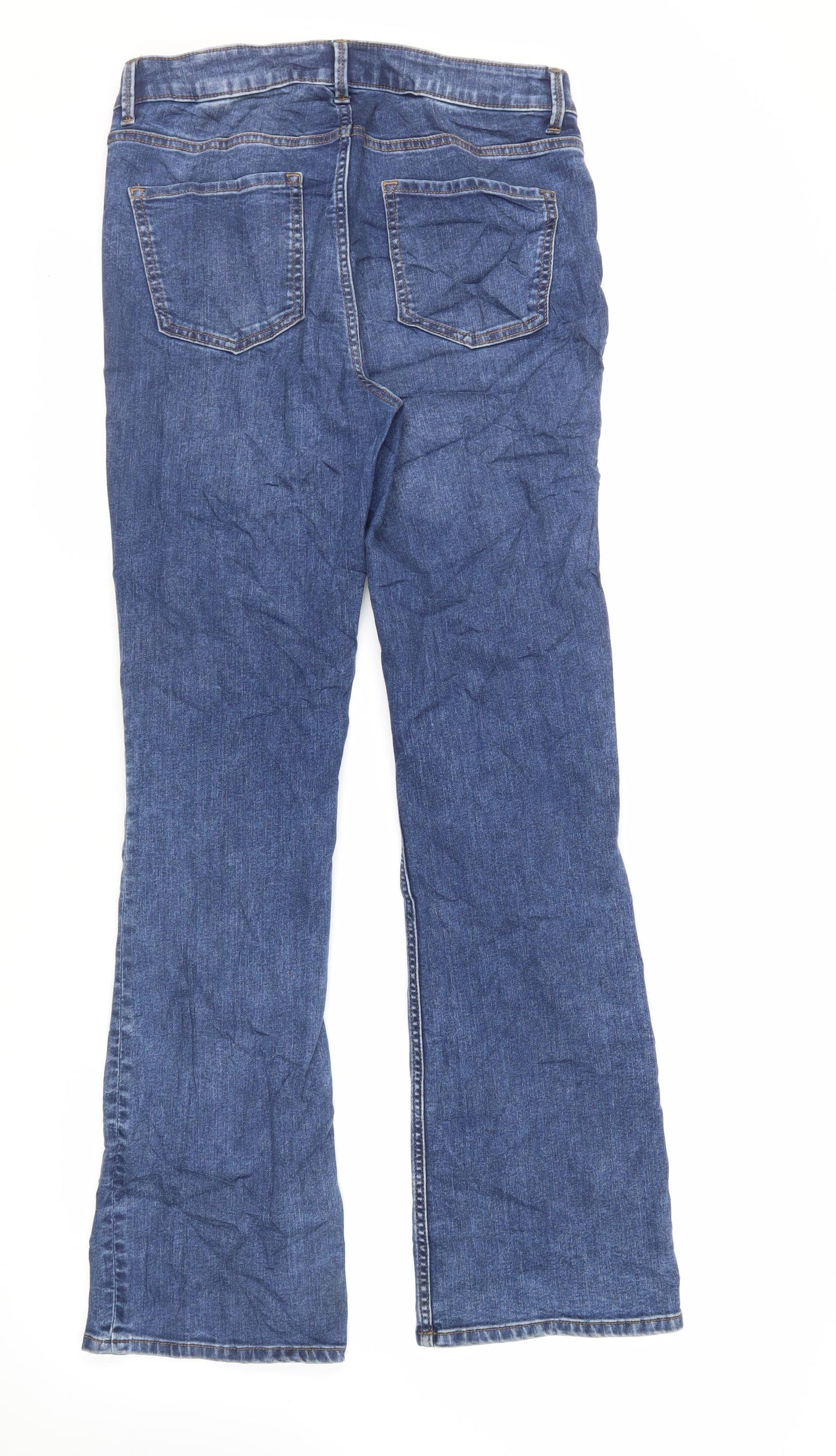 Marks and Spencer Womens Blue Cotton Bootcut Jeans Size 12 L33 in Regular Zip - Long Lenght