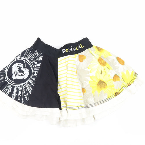 Desigual Girls Multicoloured Geometric Cotton Skater Skirt Size 7-8 Years Regular - Elasticated Waist