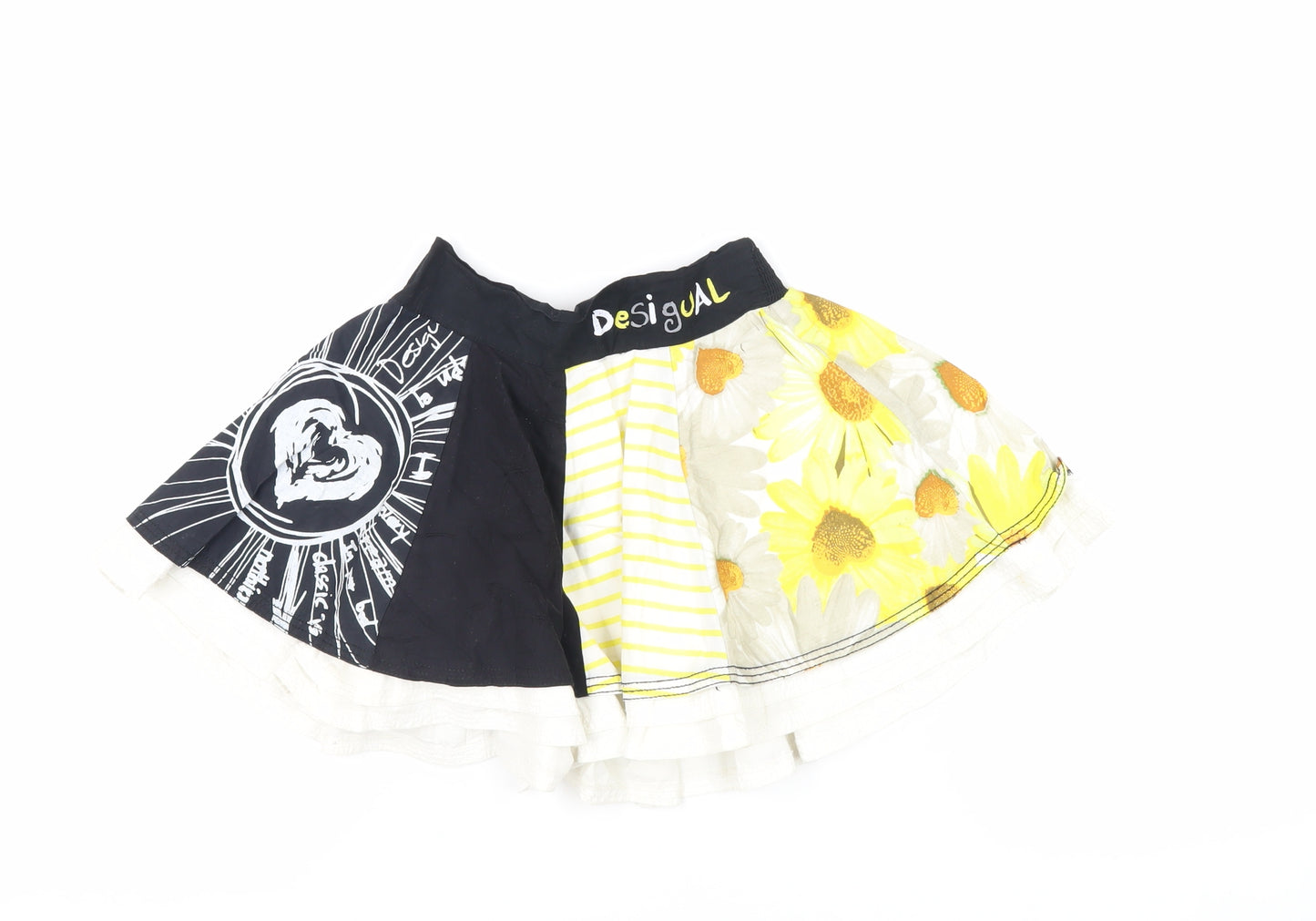 Desigual Girls Multicoloured Geometric Cotton Skater Skirt Size 7-8 Years Regular - Elasticated Waist