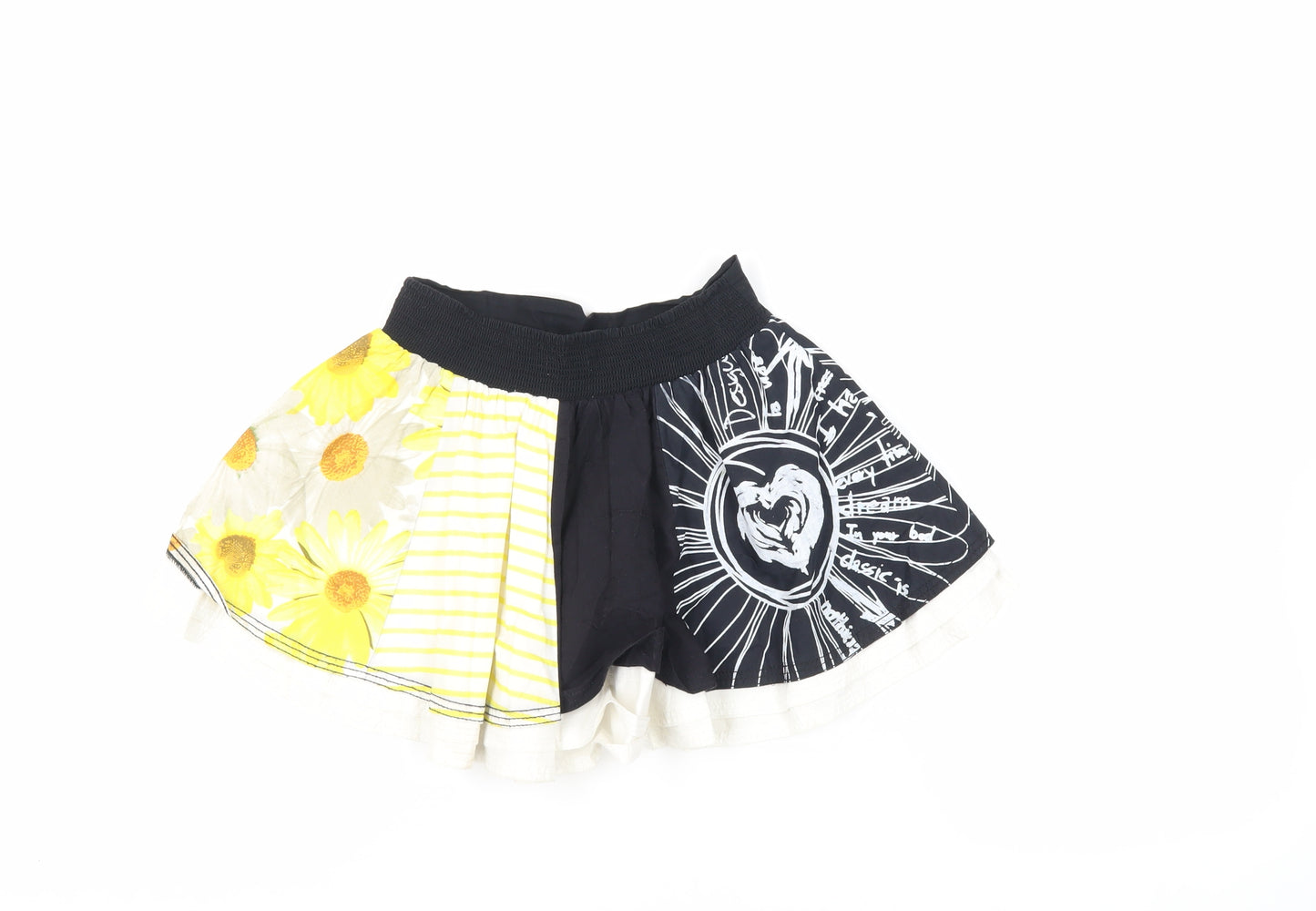 Desigual Girls Multicoloured Geometric Cotton Skater Skirt Size 7-8 Years Regular - Elasticated Waist