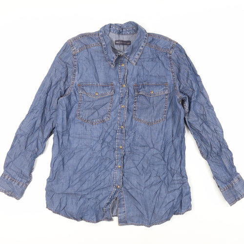 Marks and Spencer Womens Blue Lyocell Basic Button-Up Size 10 Collared