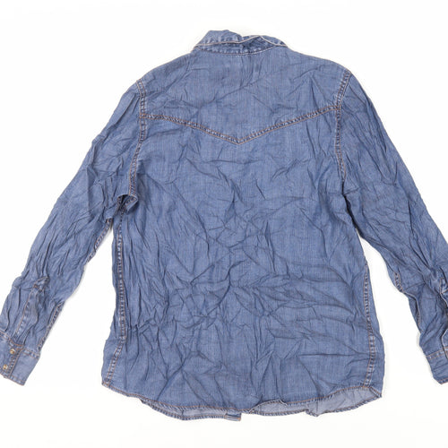 Marks and Spencer Womens Blue Lyocell Basic Button-Up Size 10 Collared