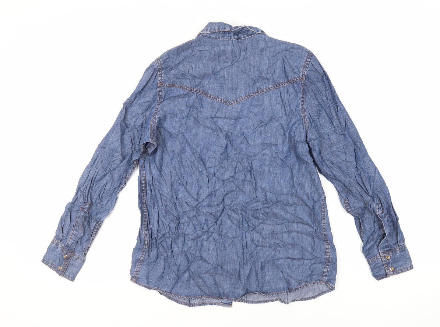 Marks and Spencer Womens Blue Lyocell Basic Button-Up Size 10 Collared