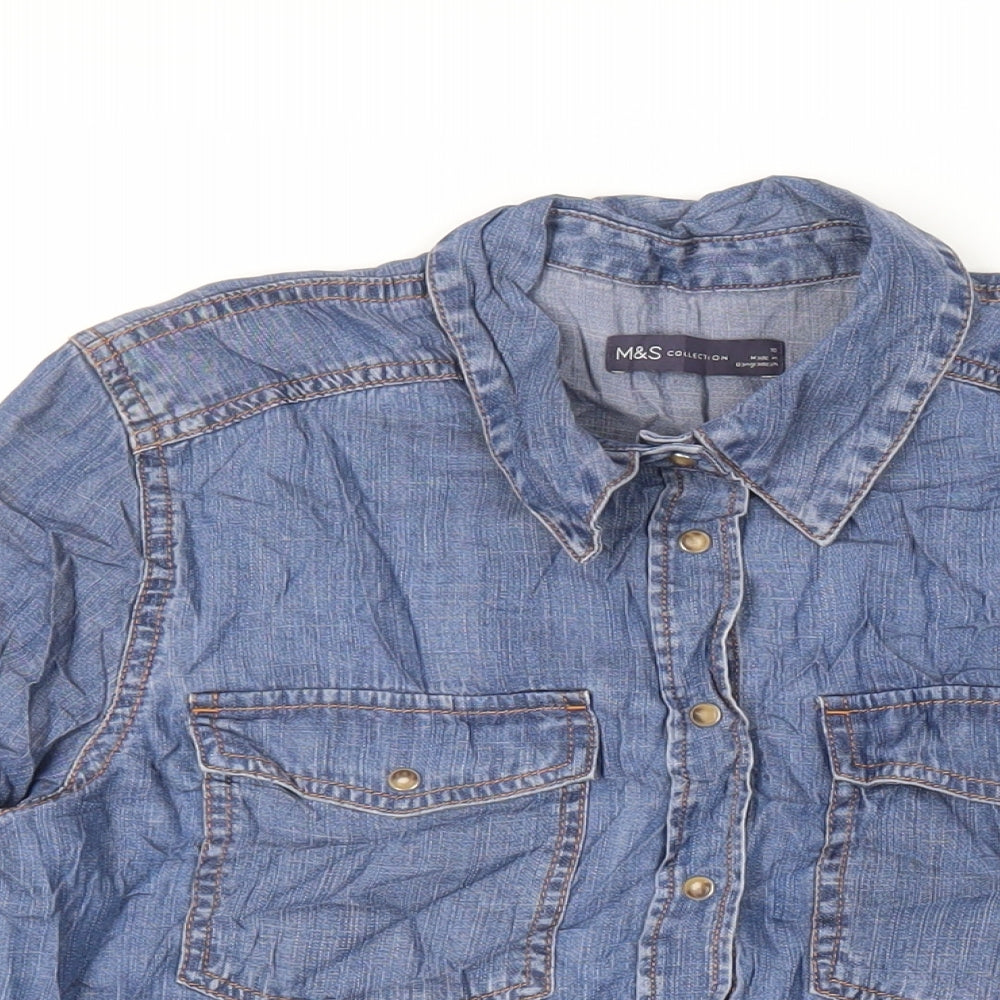Marks and Spencer Womens Blue Lyocell Basic Button-Up Size 10 Collared