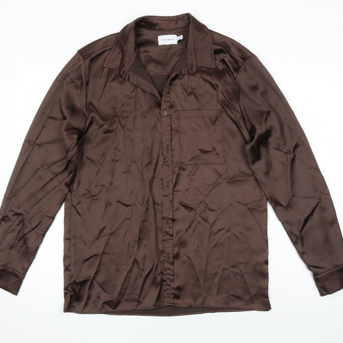 Topman Mens Brown Polyester Button-Up Size M Collared Button