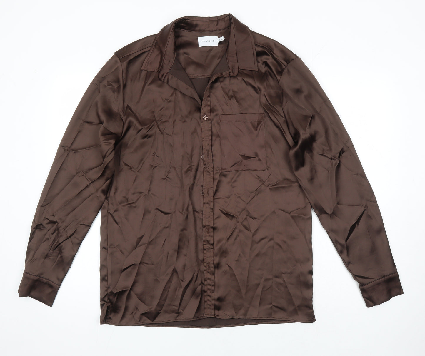 Topman Mens Brown Polyester Button-Up Size M Collared Button
