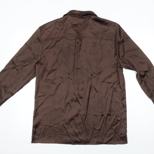 Topman Mens Brown Polyester Button-Up Size M Collared Button