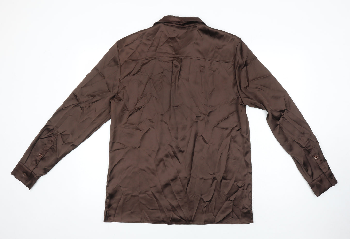 Topman Mens Brown Polyester Button-Up Size M Collared Button