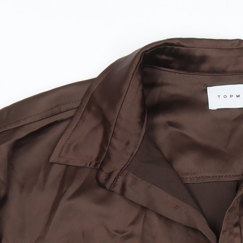 Topman Mens Brown Polyester Button-Up Size M Collared Button