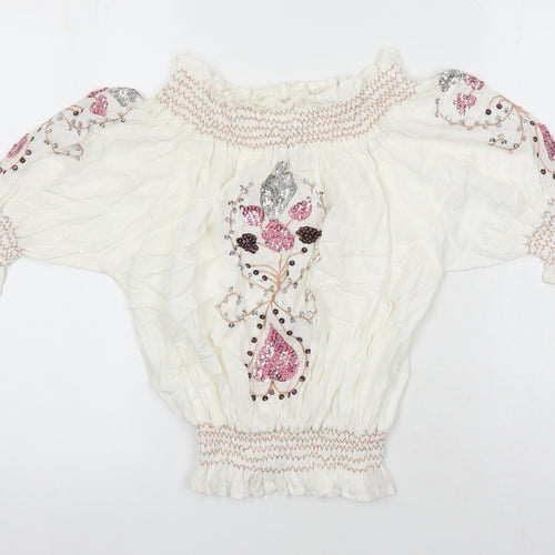 Lindsay Brown Womens Ivory Cotton Tunic Blouse Size XL Boat Neck - Sequin Detail