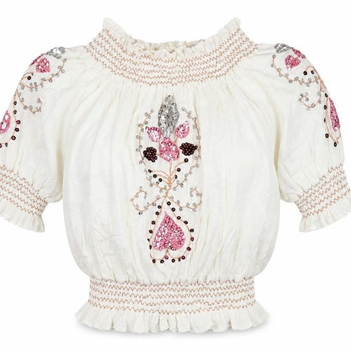 Lindsay Brown Womens Ivory Cotton Tunic Blouse Size XL Boat Neck - Sequin Detail