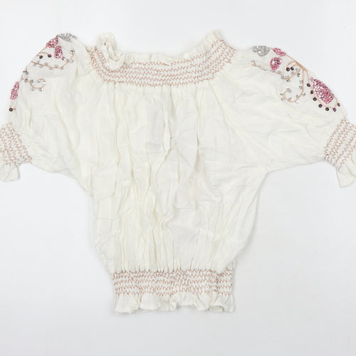 Lindsay Brown Womens Ivory Cotton Tunic Blouse Size XL Boat Neck - Sequin Detail
