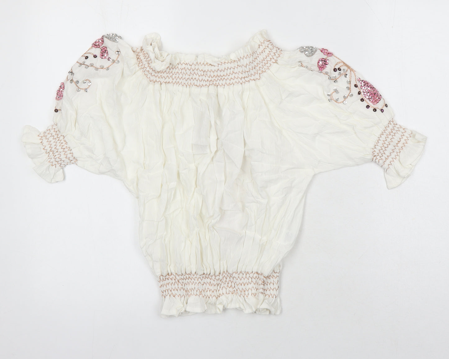 Lindsay Brown Womens Ivory Cotton Tunic Blouse Size XL Boat Neck - Sequin Detail