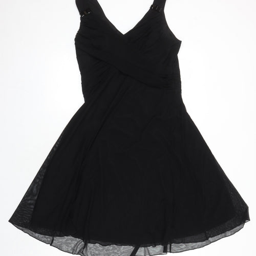 NEXT Womens Black Nylon A-Line Size 16 V-Neck - Beaded Detail