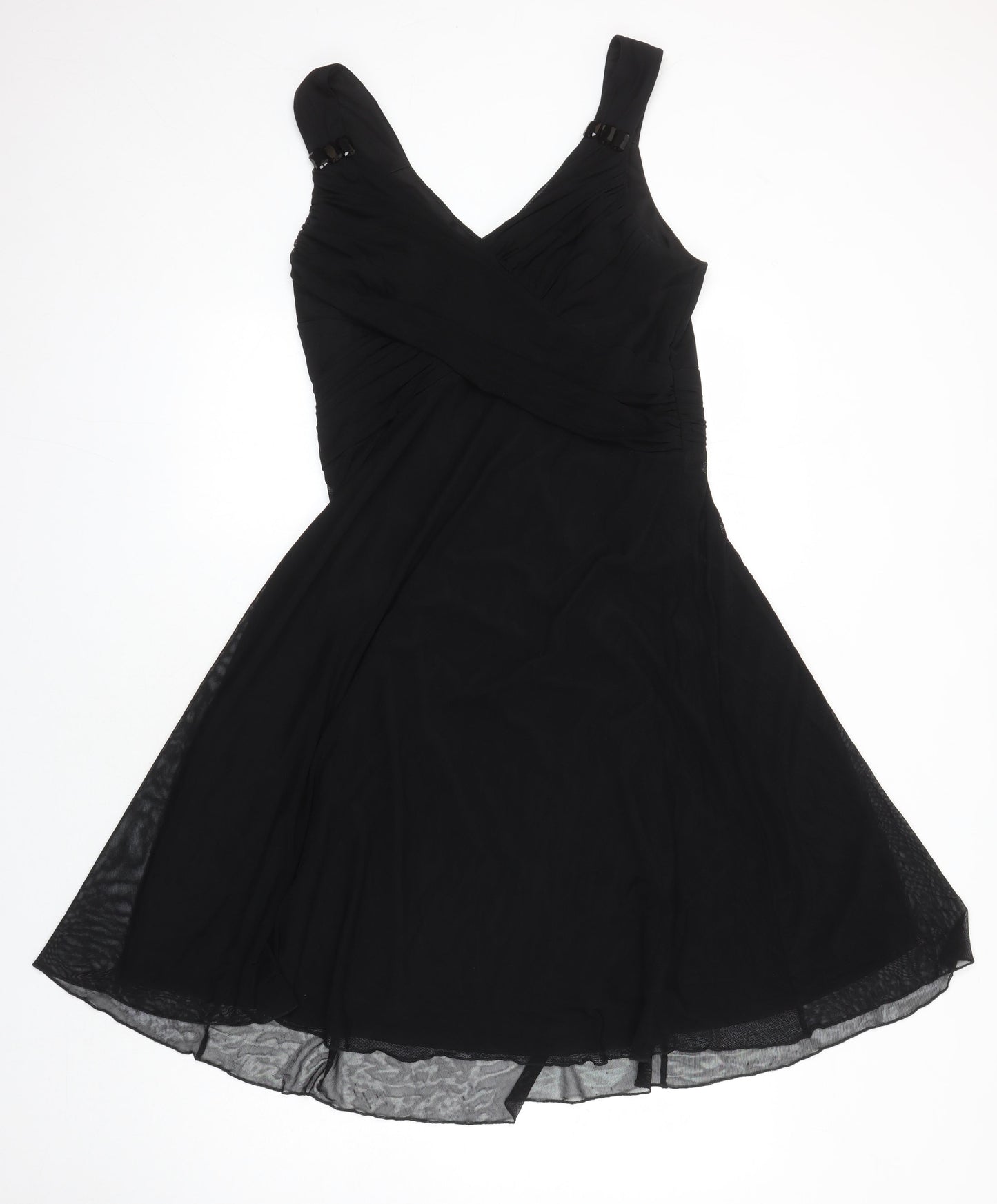 NEXT Womens Black Nylon A-Line Size 16 V-Neck - Beaded Detail